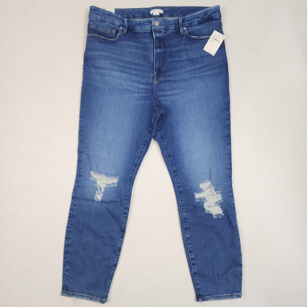 Good American Skinny Jeans Womens 20 Blue Denim Distressed High-Rise Cropped